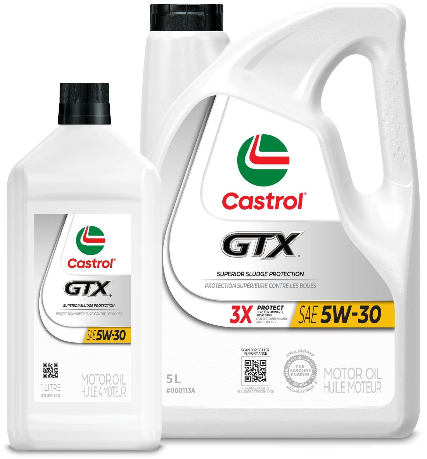 Deux tailles différentes d'huile moteur Castrol GTX