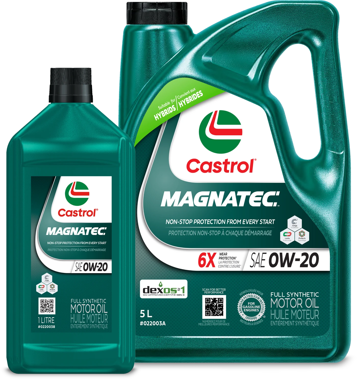 Deux tailles différentes d'huile moteur Castrol MAGNATEC